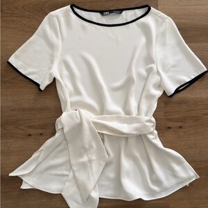 Zara Cream Blouse with Black Accents